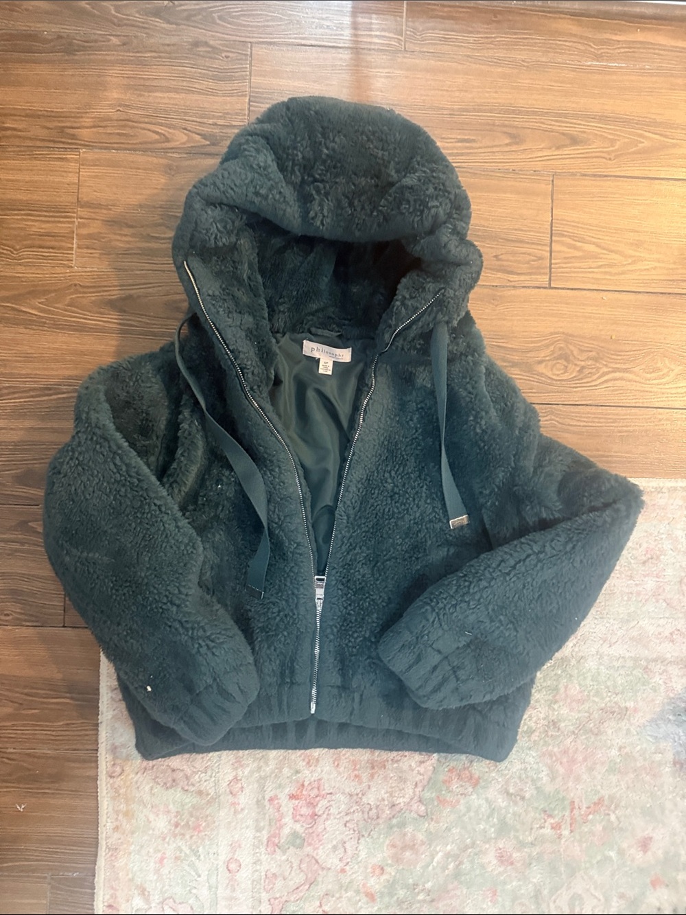 Philosophy Plush Sherpa Hooded Jacket in Forest Green